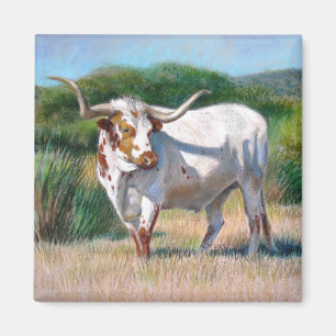Texas Longhorn Bull Western Art Painting Magnet