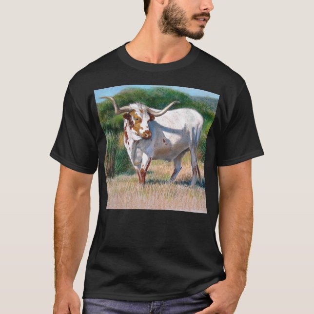 Texas Longhorn Bull Western Art Painting T-Shirt (Front)