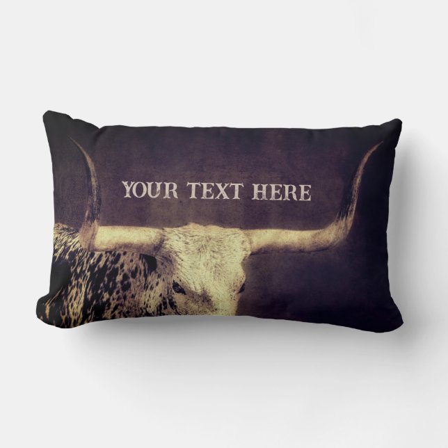 Texas Longhorn cow distressed add your text brown  Lumbar Cushion (Front)