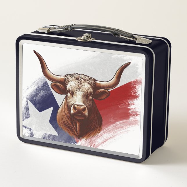 Texas longhorn cow metal lunch box (Front)