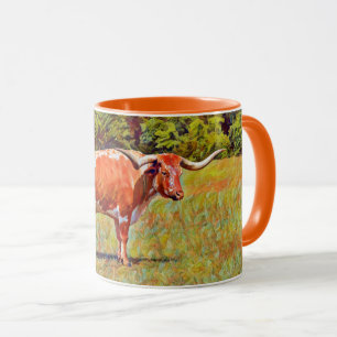 Texas Longhorn Cow Orange Art Mug Cup