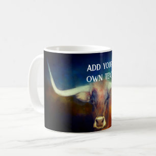 Texas  longhorn cow photo art add your own quote  Coffee Mug