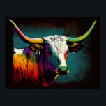 Texas Longhorn Cow Pop Art Print<br><div class="desc">Perfect for adding a touch of rustic charm to any space, this Longhorn pop art poster print is a must-have for Texas enthusiasts and art lovers alike. Printed on premium quality paper, it's guaranteed to look stunning in any frame or display. The Pop Art Longhorn poster print is a tribute...</div>