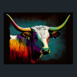 Texas Longhorn Cow Pop Art Print<br><div class="desc">Perfect for adding a touch of rustic charm to any space, this Longhorn pop art poster print is a must-have for Texas enthusiasts and art lovers alike. Printed on premium quality paper, it's guaranteed to look stunning in any frame or display. The Pop Art Longhorn poster print is a tribute...</div>