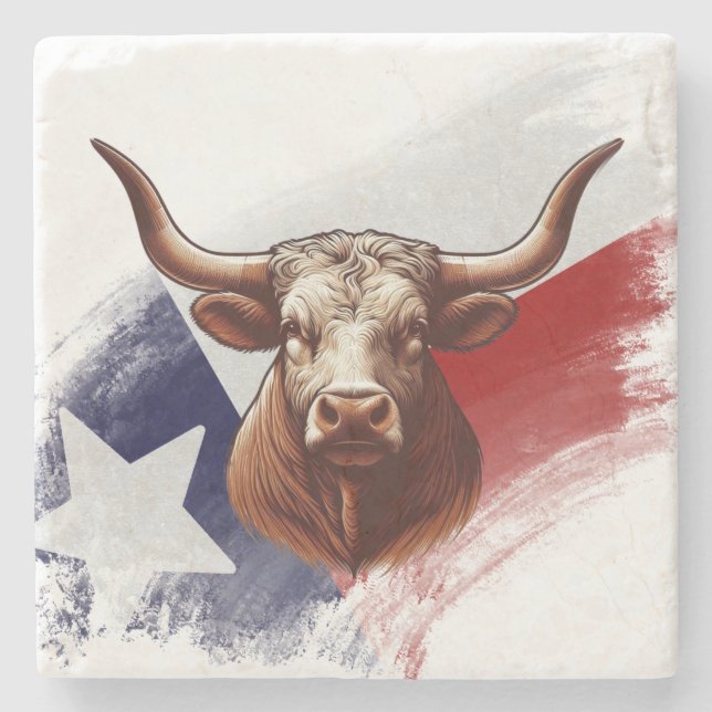 Texas longhorn cow stone coaster (Front)