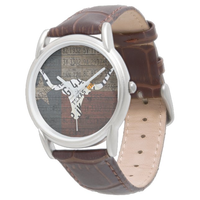 Texas Longhorn Flag License Plate Art Watch (Angled)
