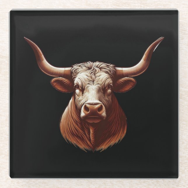 Texas Longhorn Glass Coaster (Front)