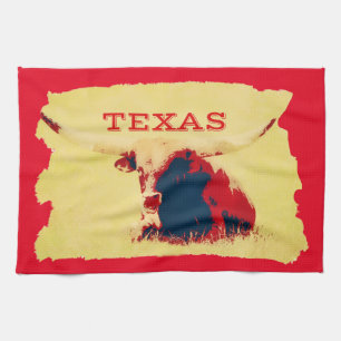 Texas Longhorn Gold and Red Kitchen Towel