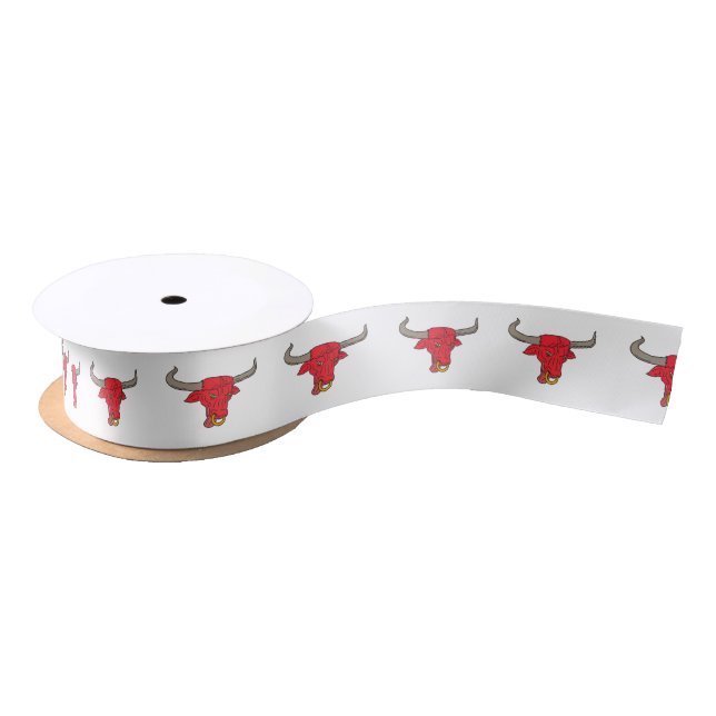 Texas Longhorn Red Bull Drawing Satin Ribbon (Spool)