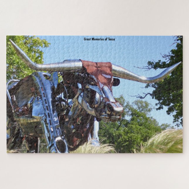 Texas Longhorn Sculpture . Jigsaw Puzzle (Horizontal)