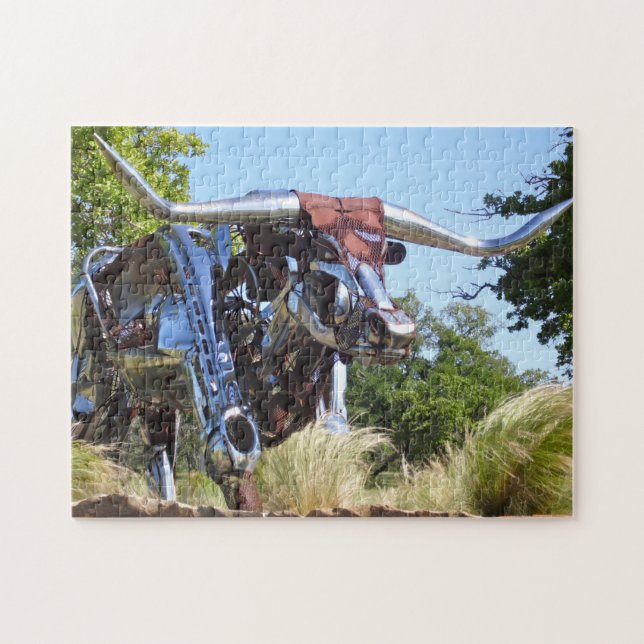 Texas Longhorn Sculpture . Jigsaw Puzzle (Horizontal)