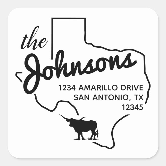 Texas Longhorn Silhouette Family Address Label (Front)