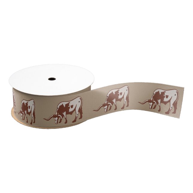 Texas Longhorn Steer 1.5 inch Grosgrain Ribbon (Spool)