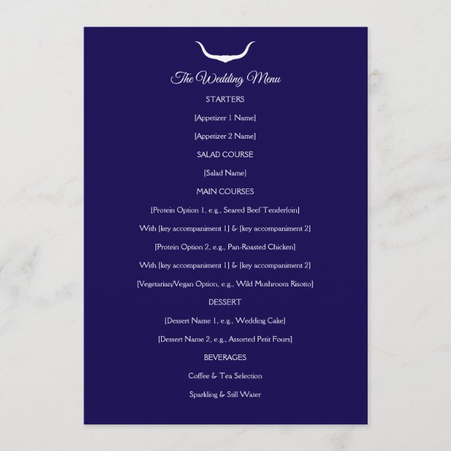 Texas Longhorn Wedding Menu (Front)