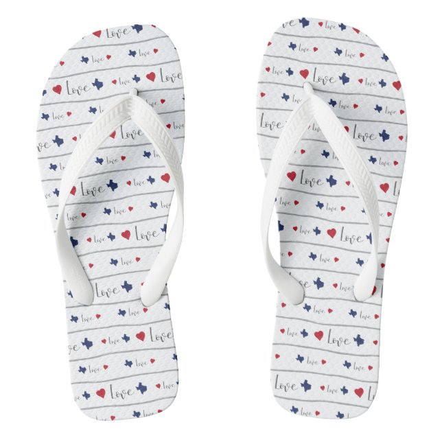 Texas Love and Hearts Pattern Flip Flops (Footbed)