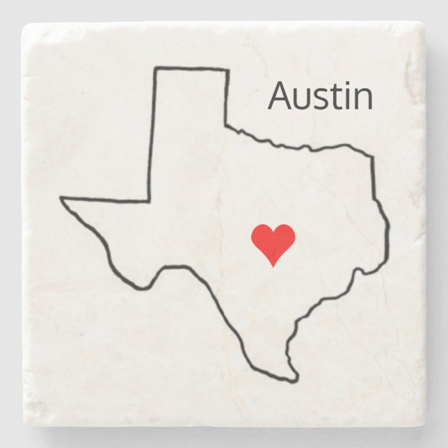Texas Love Custom Location Red Heart City Austin Stone Coaster (Front)