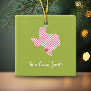 Texas Love with Custom Heart and Family Name Ceramic Ornament