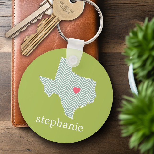 Texas Love with Custom Heart and Family Name Key Ring (Personalized Keychain - Texas)