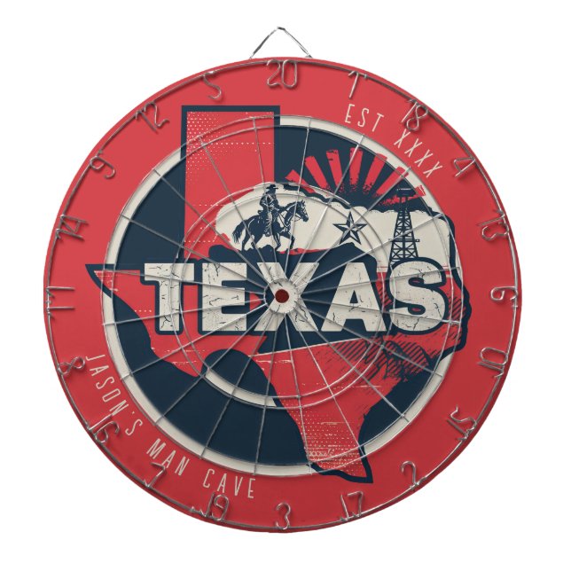 Texas Man Cave Custom Name Est Date Dartboard (Front)