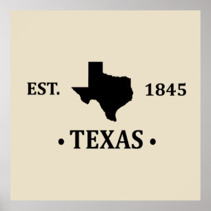 Texas map black the lone star state poster