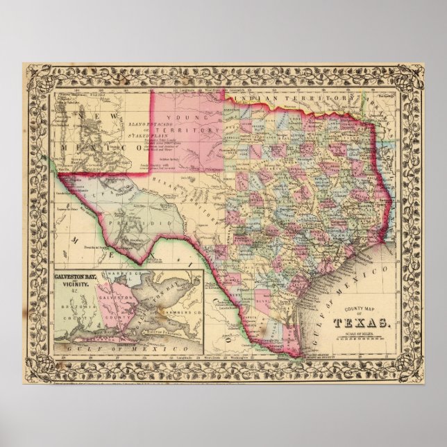 Texas Map by Mitchell Poster (Front)