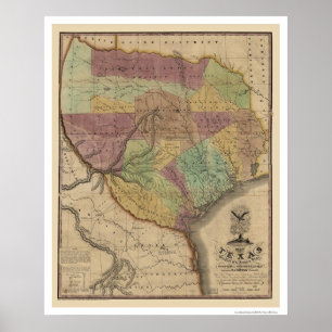 Texas Map By Stephen Austin 1837 Poster