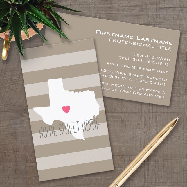 Texas Map Home State Love with Custom Heart Business Card (Custom Business Card Template)