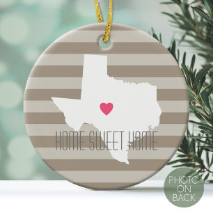 Texas Map Home State Love with Custom Heart Ceramic Tree Decoration