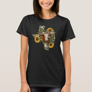 Texas Map Leopard Sunflower Western Texas Cow Long T-Shirt