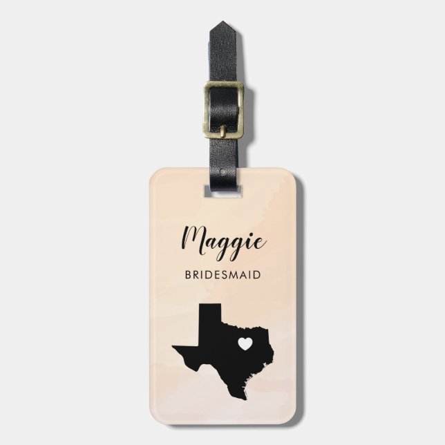 Texas Map Luggage Tag, Wedding Party Welcome Tag (Front Vertical)