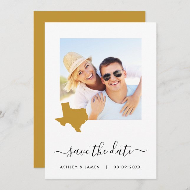 Texas Map Photo Wedding Save the Date Card (Front/Back)