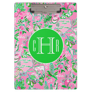 Texas Map Pink & Green Preppy Pattern Monogrammed Clipboard