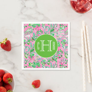Texas Map Pink & Green Preppy Pattern Monogrammed Napkin