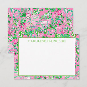 Texas Map Pink & Green Preppy Pattern Personalised Thank You Card