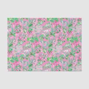 Texas Map Pink & Green Preppy Pattern Tissue Paper