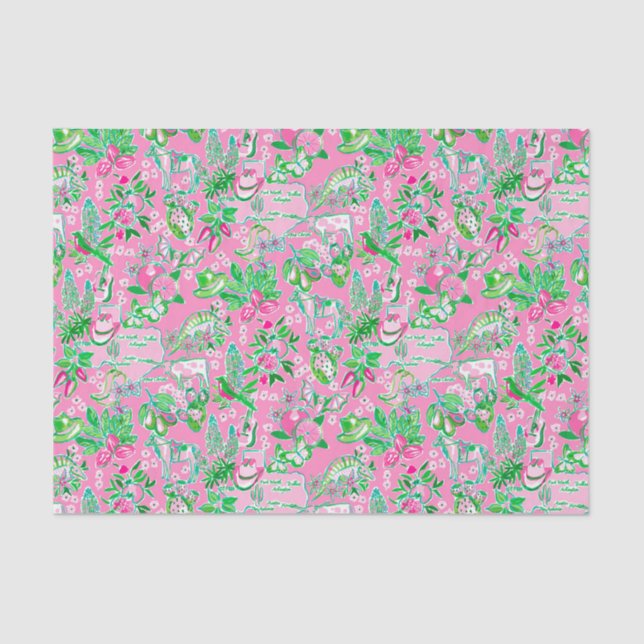 Texas Map Pink & Green Preppy Pattern Tissue Paper (Front)