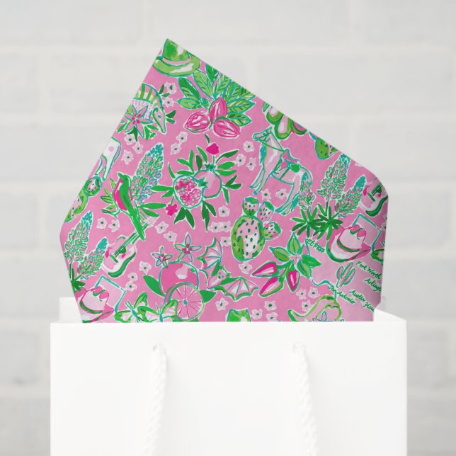 Texas Map Pink & Green Preppy Pattern Tissue Paper (Gift Bag)