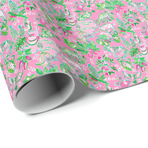 Texas Map Pink & Green Preppy Pattern Wrapping Paper