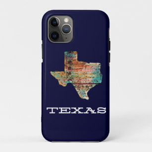 Texas Map Rustic Stained Wood Style on Blue Case-Mate iPhone Case