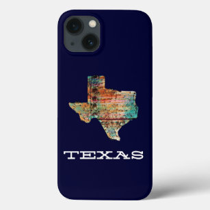 Texas Map Rustic Stained Wood Style on Blue Case-Mate iPhone Case