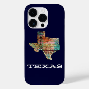 Texas Map Rustic Stained Wood Style on Blue Case-Mate iPhone 14 Pro Case