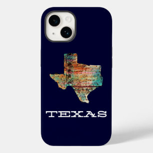 Texas Map Rustic Stained Wood Style on Blue Case-Mate iPhone 14 Case