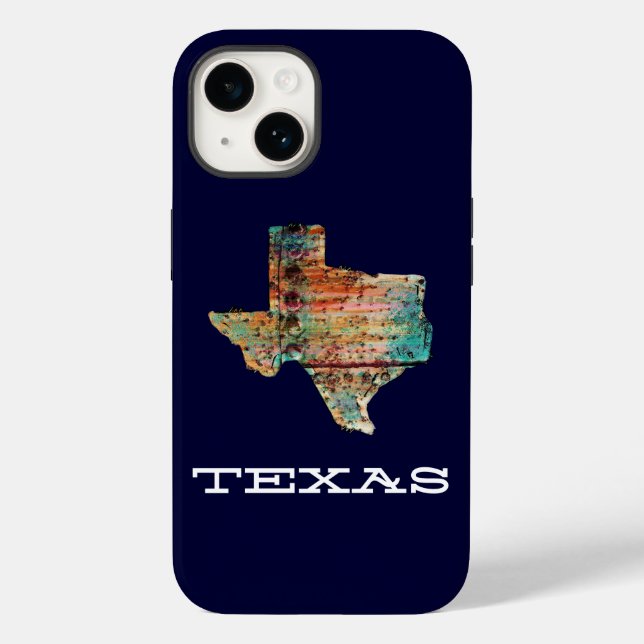 Texas Map Rustic Stained Wood Style on Blue Case-Mate iPhone Case (Back)