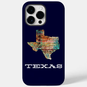 Texas Map Rustic Stained Wood Style on Blue Case-Mate iPhone 14 Pro Max Case