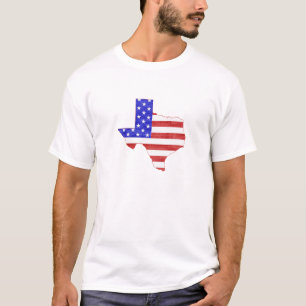 Texas Map Shaped American Flag Patriotic Texan T-Shirt