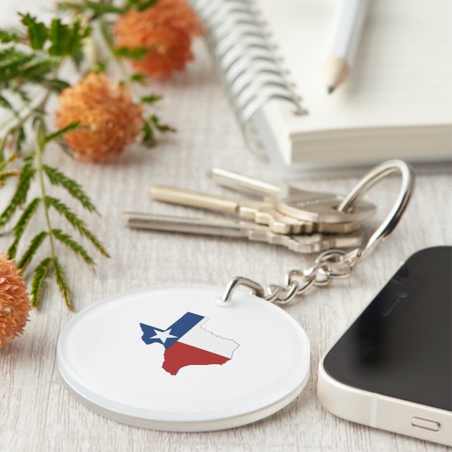 Texas Map Shaped Texan Lone Star State Flag Key Ring (Front Right)