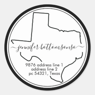 Texas map simple home return address Signature Classic Round Sticker