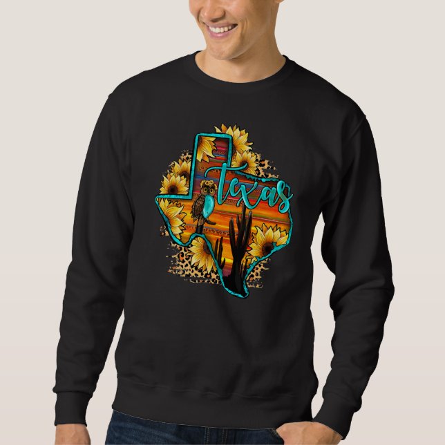 Texas Map Western Cowhide Leopard Sunset Gemstone  Sweatshirt (Front)