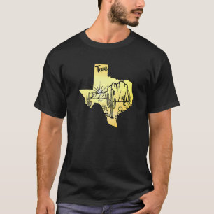 Texas Map Wild Desert Sunset Summer Hand Drawn Bla T-Shirt