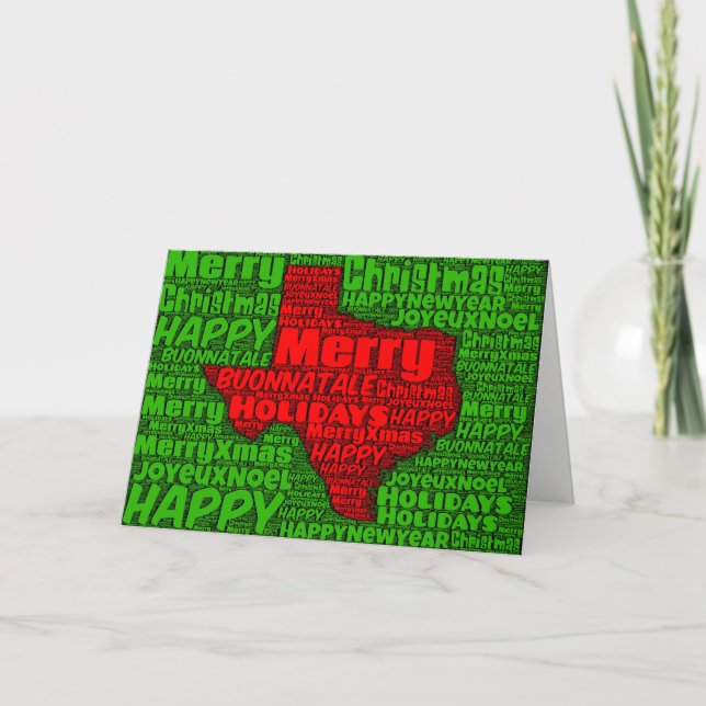 Texas Map Word Art Christmas Card Holiday Card (Front)